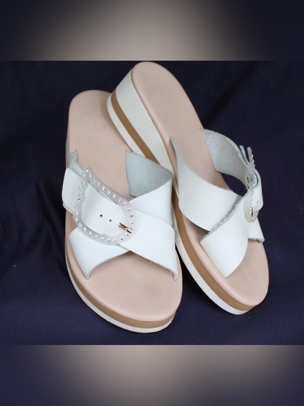 Ancient Greek Sandals White Crisscross Buckle Platform Slides